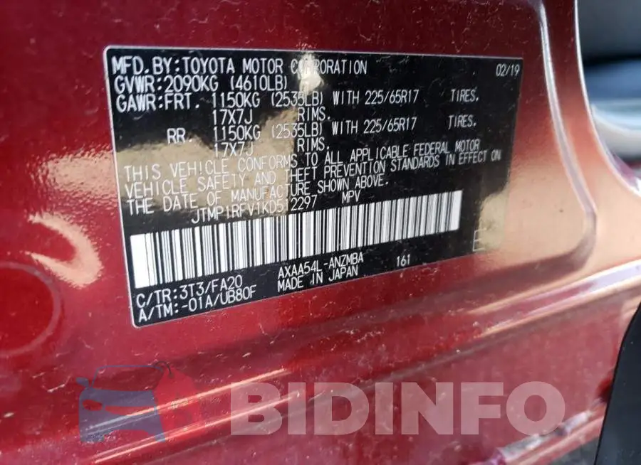 JTMP1RFV1KD512297 Photo# 14