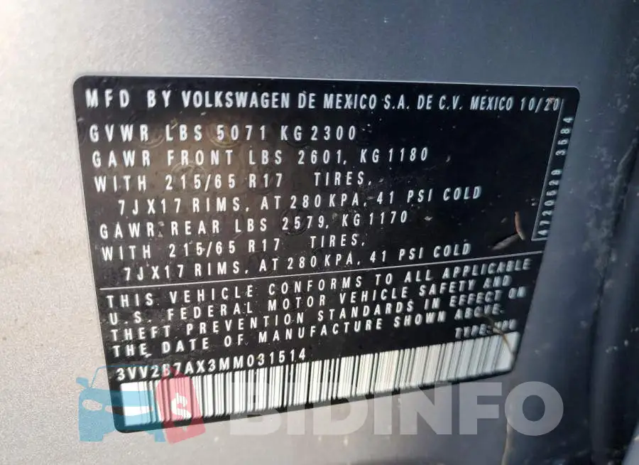 3VV2B7AX3MM031514 Photo# 13