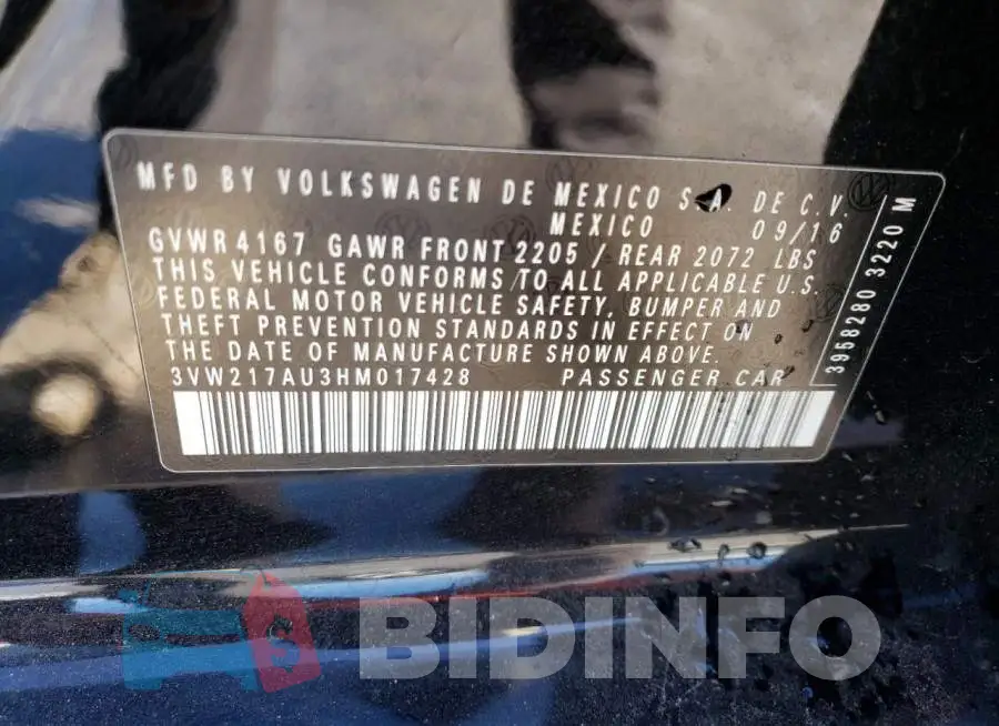 3VW217AU3HM017428 Photo# 13
