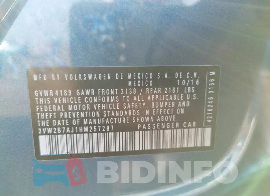 3VW2B7AJ1HM257287 Photo# 12