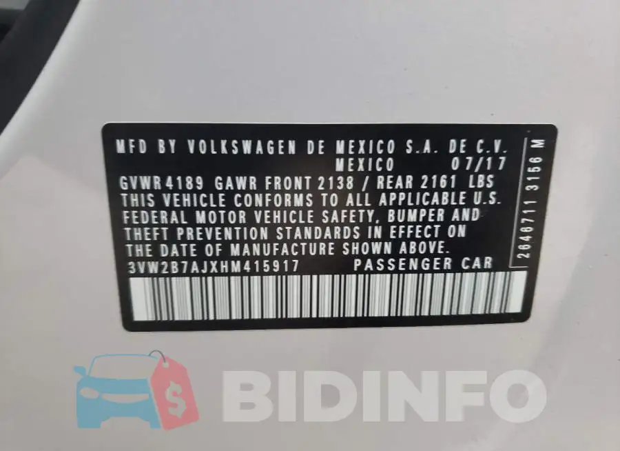3VW2B7AJXHM415917 Photo# 10