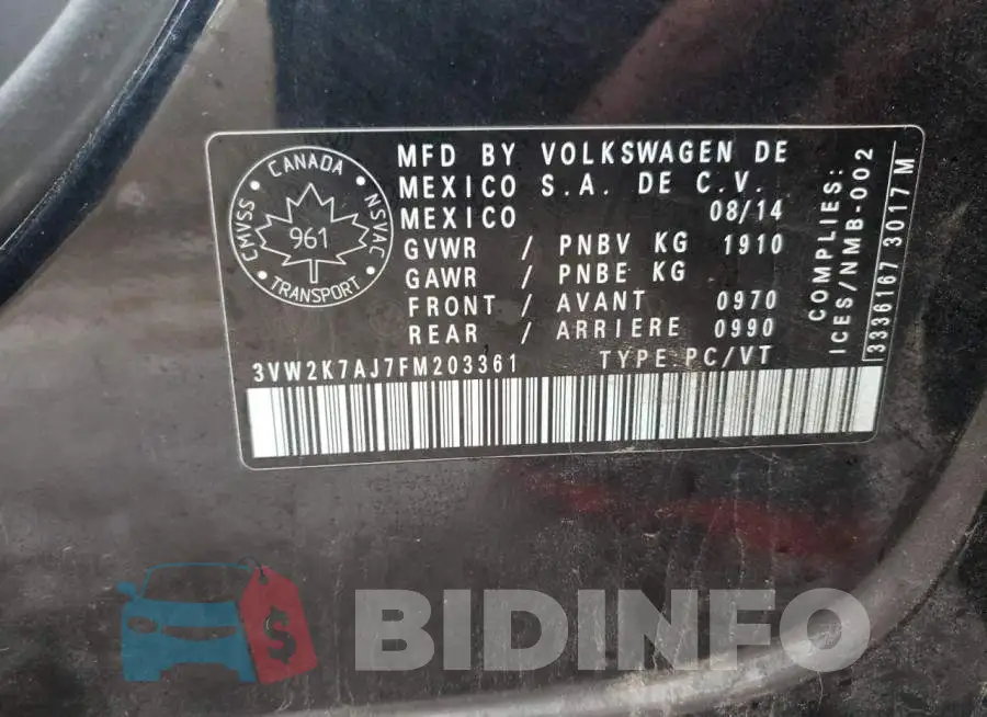 3VW2K7AJ7FM203361 Photo# 12