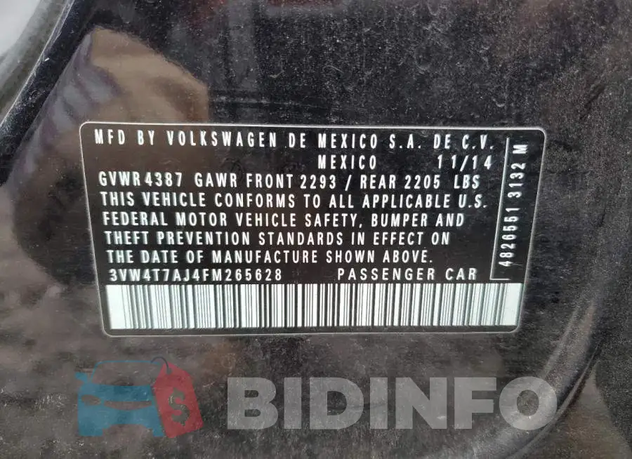 3VW4T7AJ4FM265628 Photo# 12