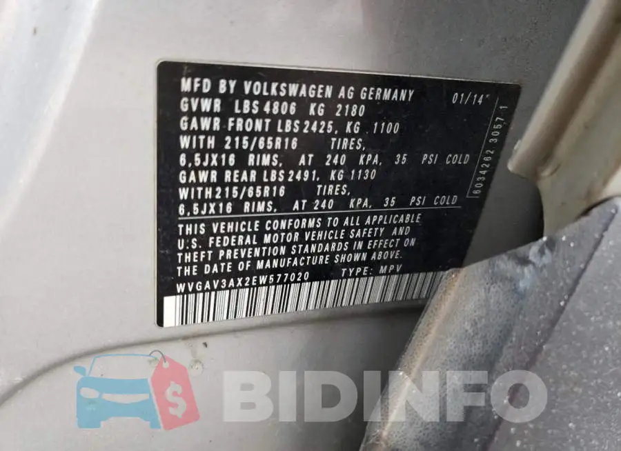 WVGAV3AX2EW577020 Photo# 13