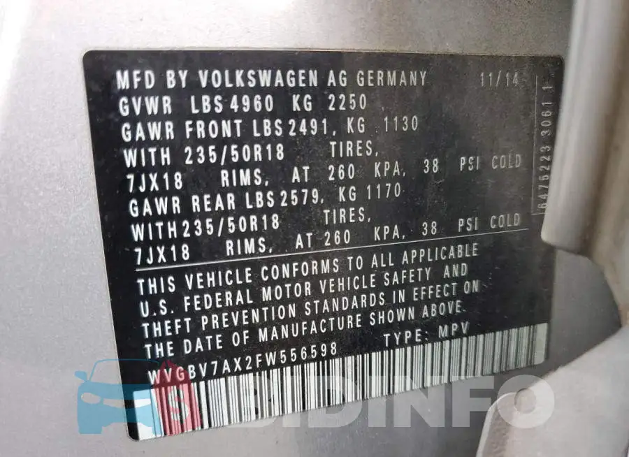 WVGBV7AX2FW556598 Photo# 13
