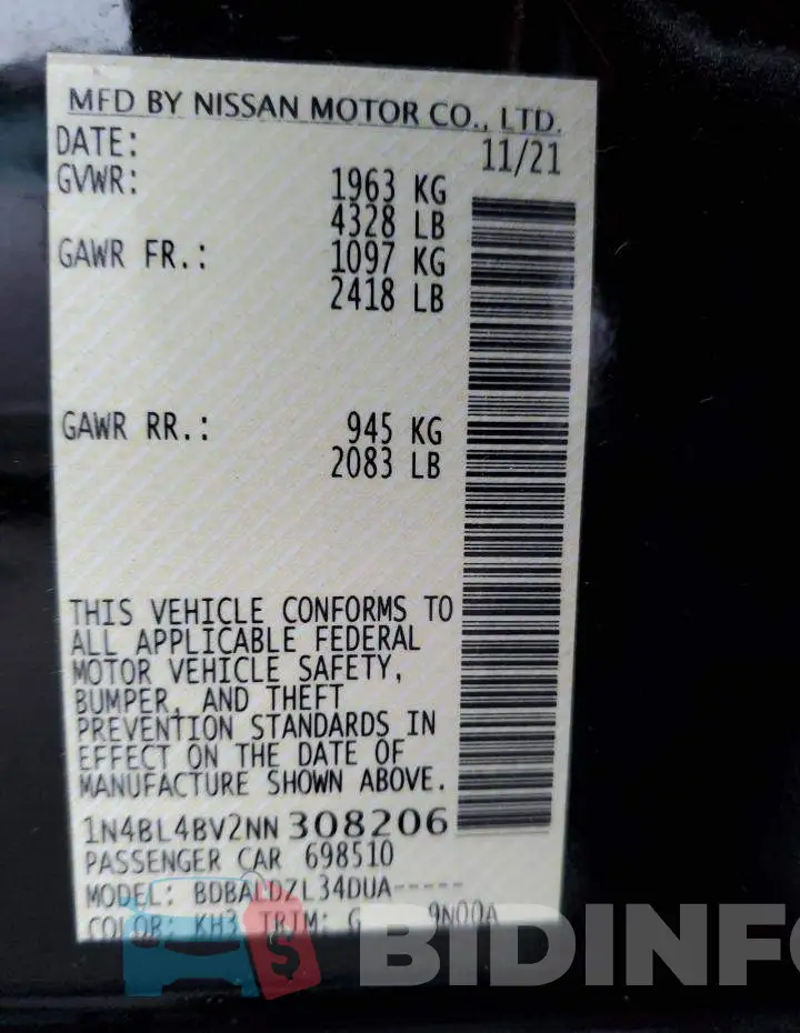 1N4BL4BV2NN308206 Photo# 12