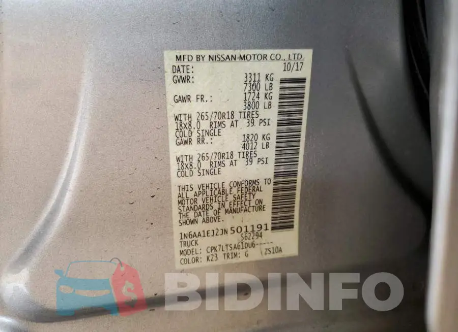 1N6AA1EJ2JN501191 Photo# 12
