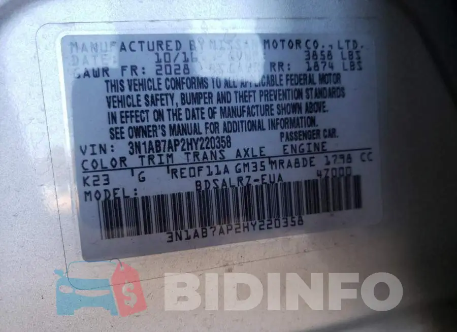 3N1AB7AP2HY220358 Photo# 10