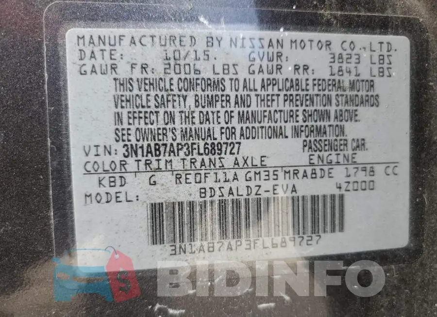 3N1AB7AP3FL689727 Photo# 12