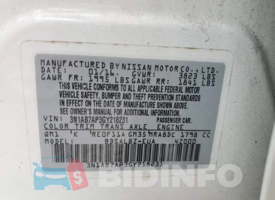 3N1AB7AP3GY218231 Photo# 12