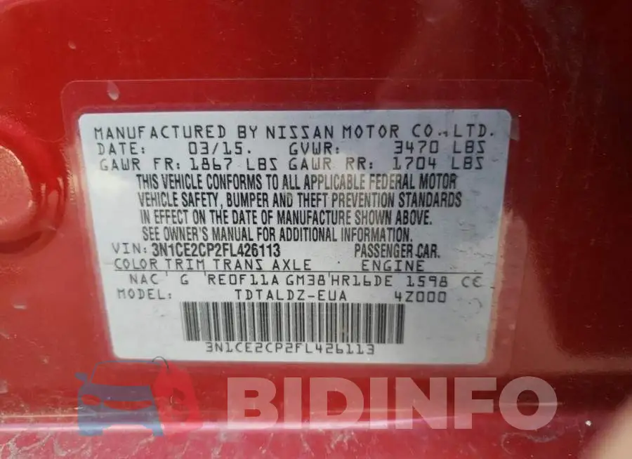 3N1CE2CP2FL426113 Photo# 12
