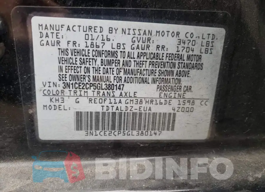 3N1CE2CP5GL380147 Photo# 12