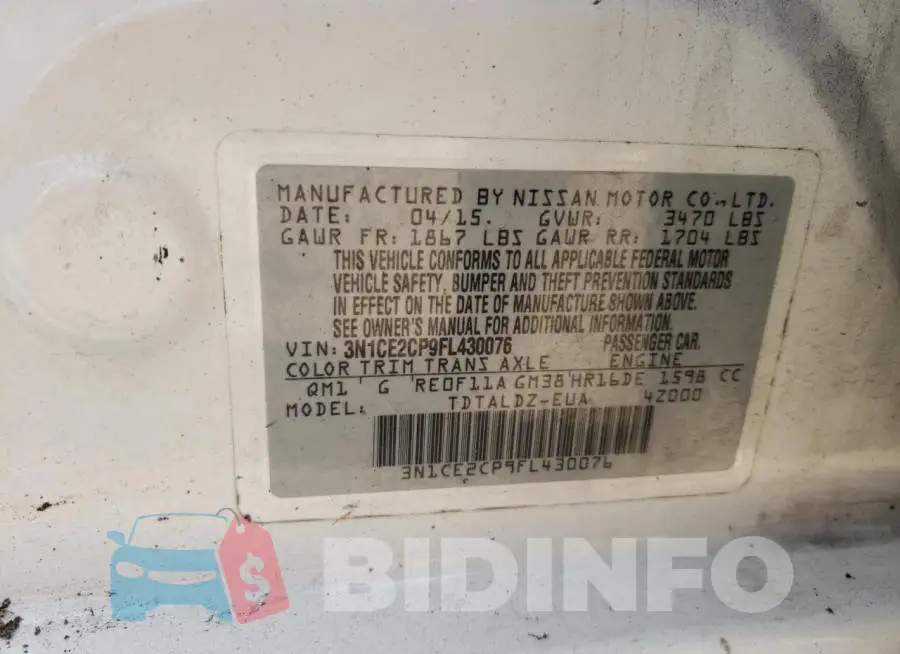 3N1CE2CP9FL430076 Photo# 13