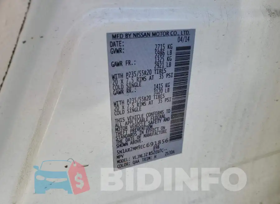 5N1AR2MM9EC691856 Photo# 13
