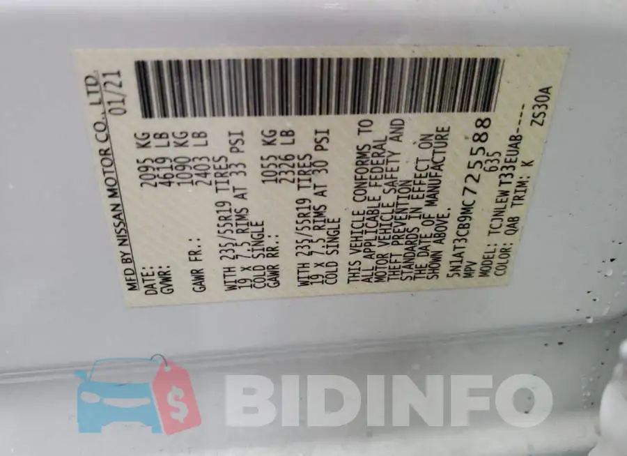 5N1AT3CB9MC725588 Photo# 14