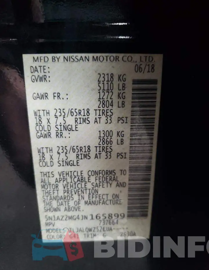5N1AZ2MG4JN165899 Photo# 13