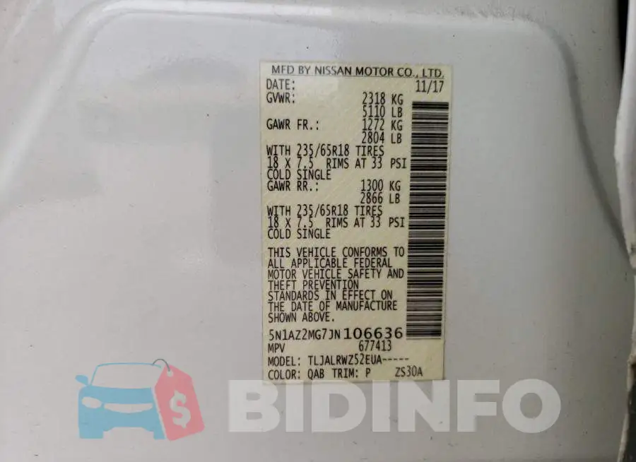 5N1AZ2MG7JN106636 Photo# 13
