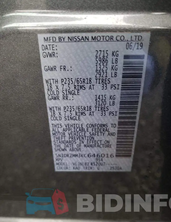 5N1DR2MM3KC646016 Photo# 12