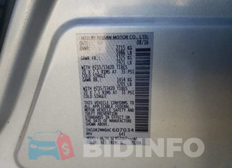 5N1DR2MN6HC607034 Photo# 13