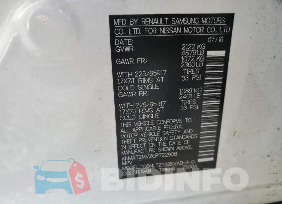 KNMAT2MV2GP722908 Photo# 12