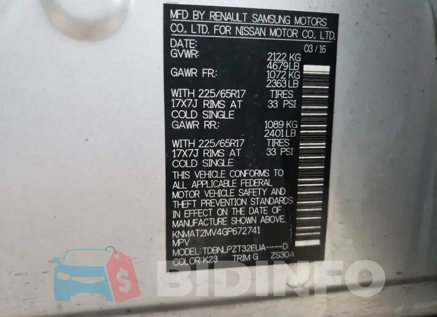 KNMAT2MV4GP672741 Photo# 14