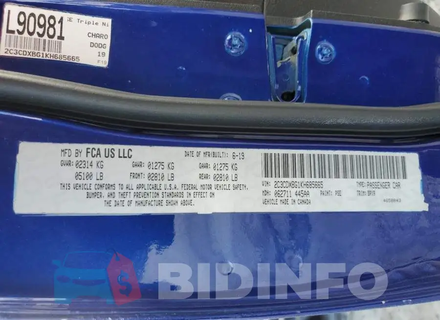 2C3CDXBG1KH685665 Photo# 12