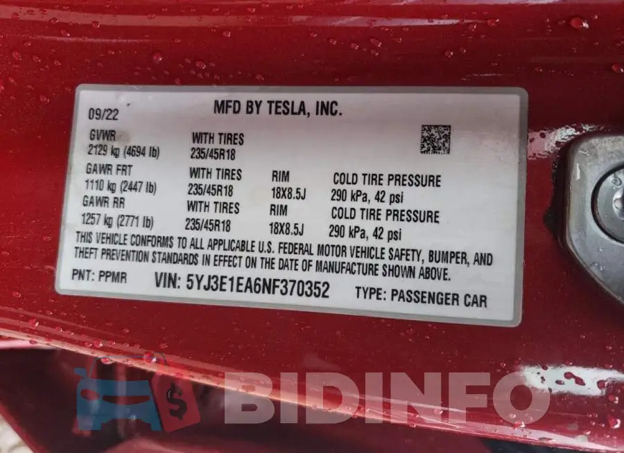 5YJ3E1EA6NF370352 Photo# 12