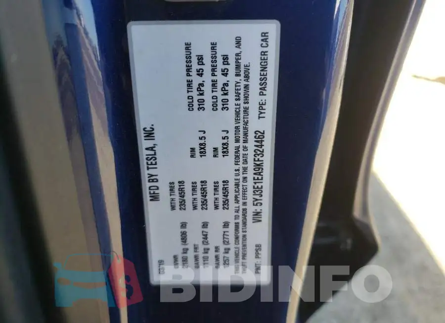 5YJ3E1EA9KF324462 Photo# 12