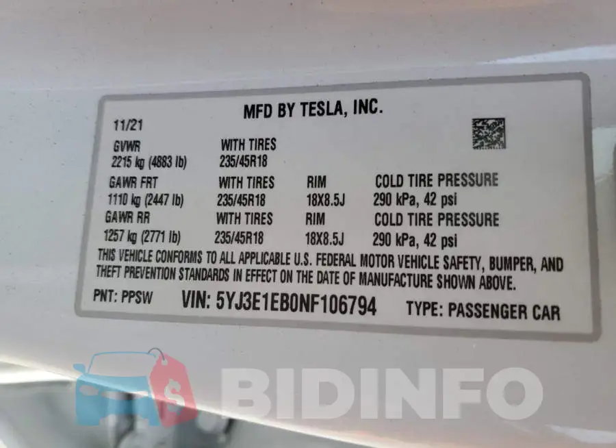 5YJ3E1EB0NF106794 Photo# 13
