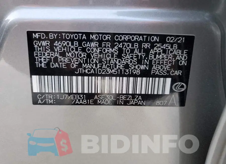 JTHCA1D23M5113198 Photo# 12