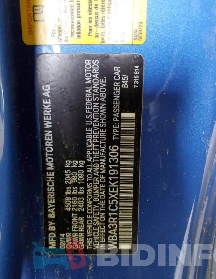 WBA3R1C5XEK191306 Photo# 13