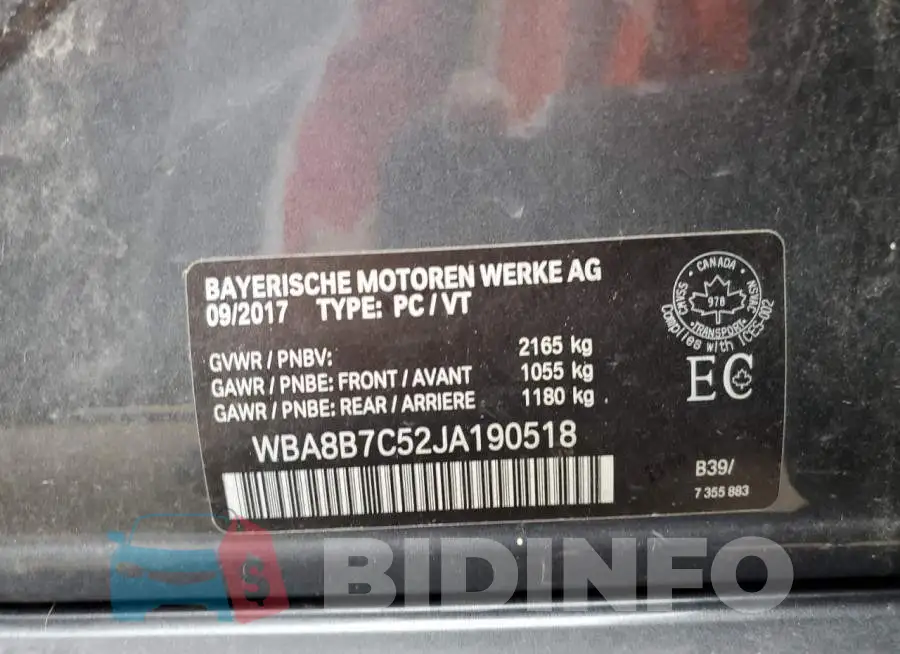 WBA8B7C52JA190518 Photo# 12