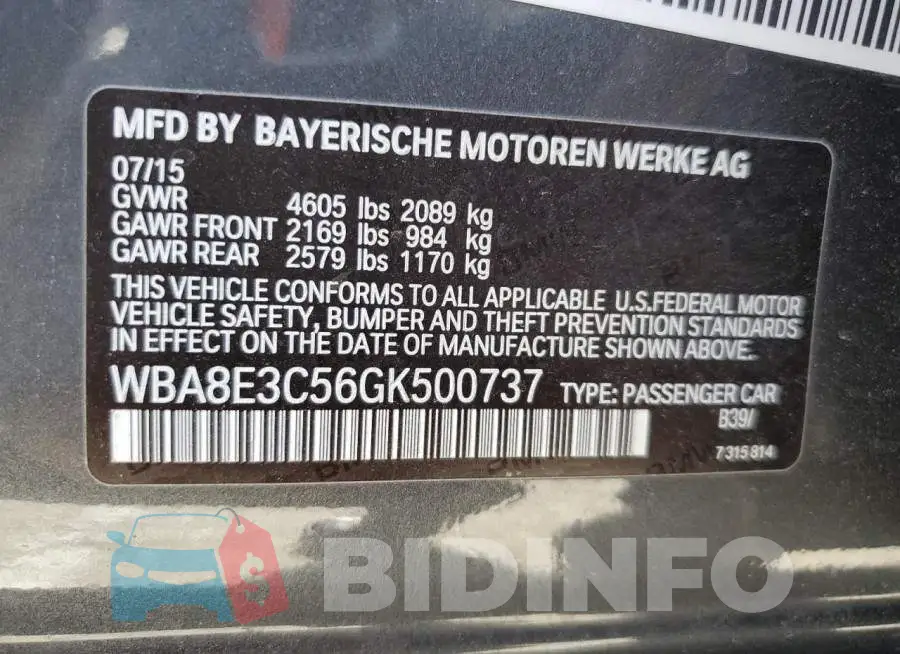 WBA8E3C56GK500737 Photo# 12