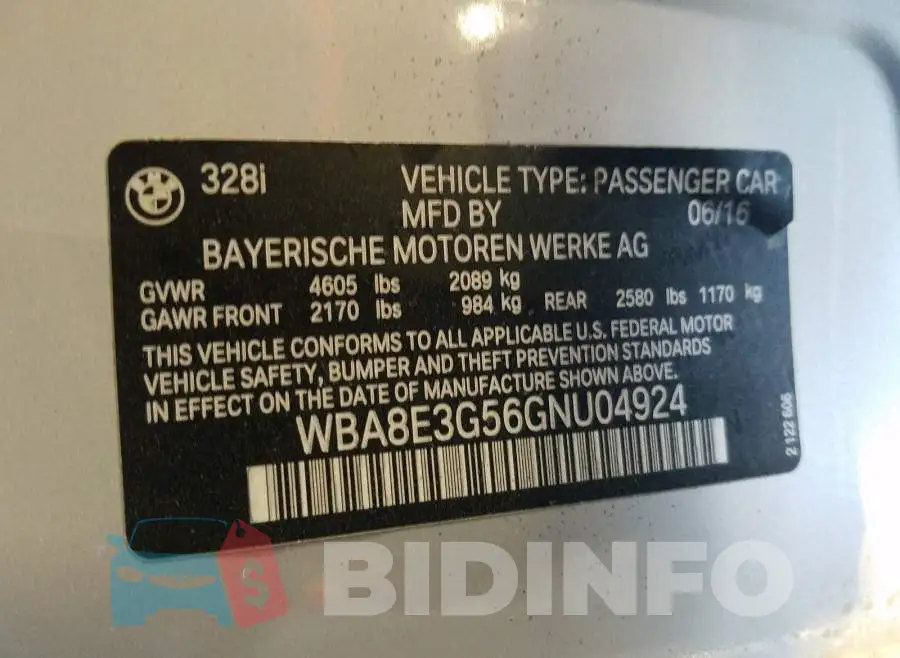 WBA8E3G56GNU04924 Photo# 10