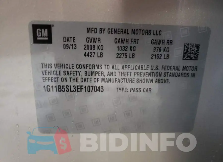 1G11B5SL3EF107043 Photo# 12
