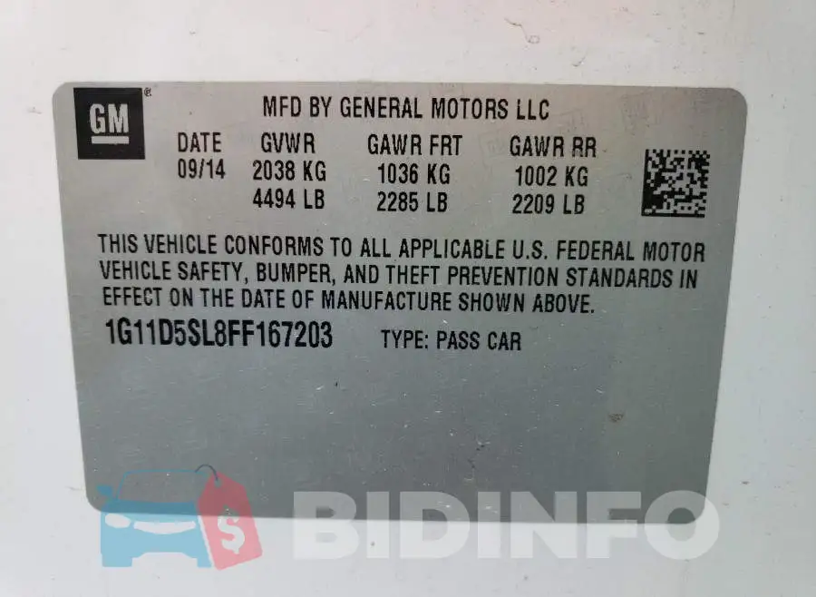 1G11D5SL8FF167203 Photo# 10