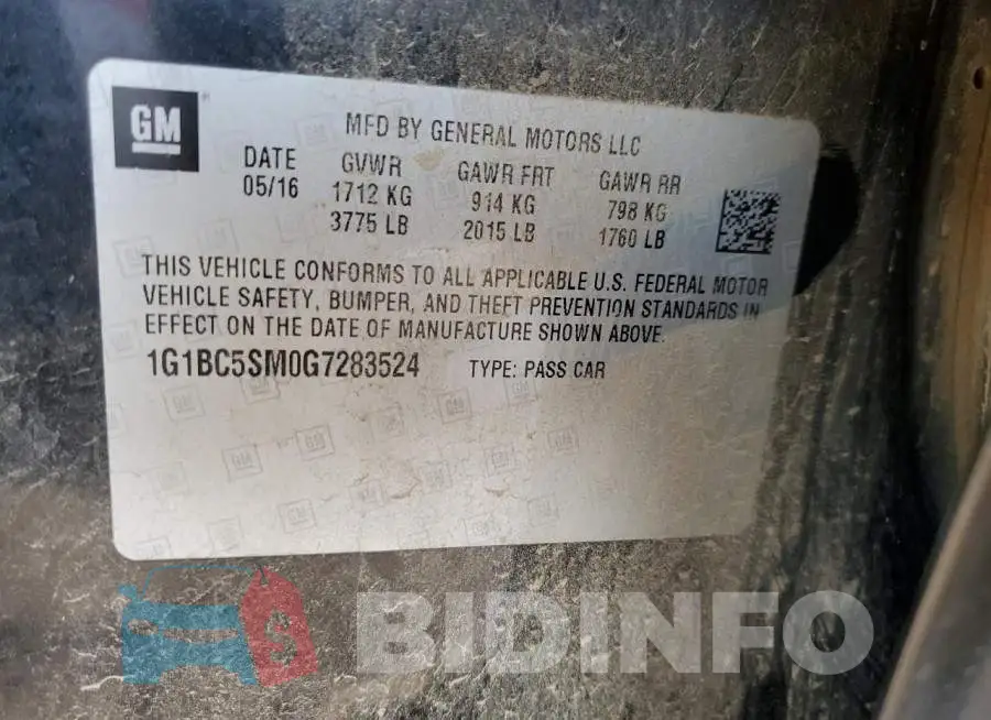 1G1BC5SM0G7283524 Photo# 12