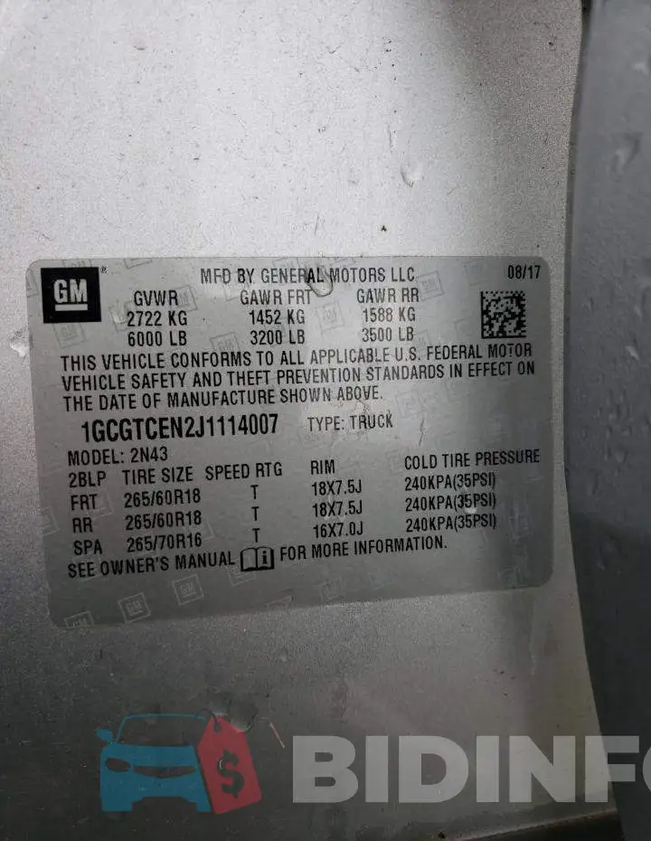 1GCGTCEN2J1114007 Photo# 12