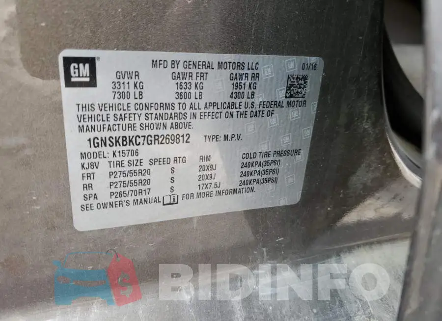 1GNSKBKC7GR269812 Photo# 13