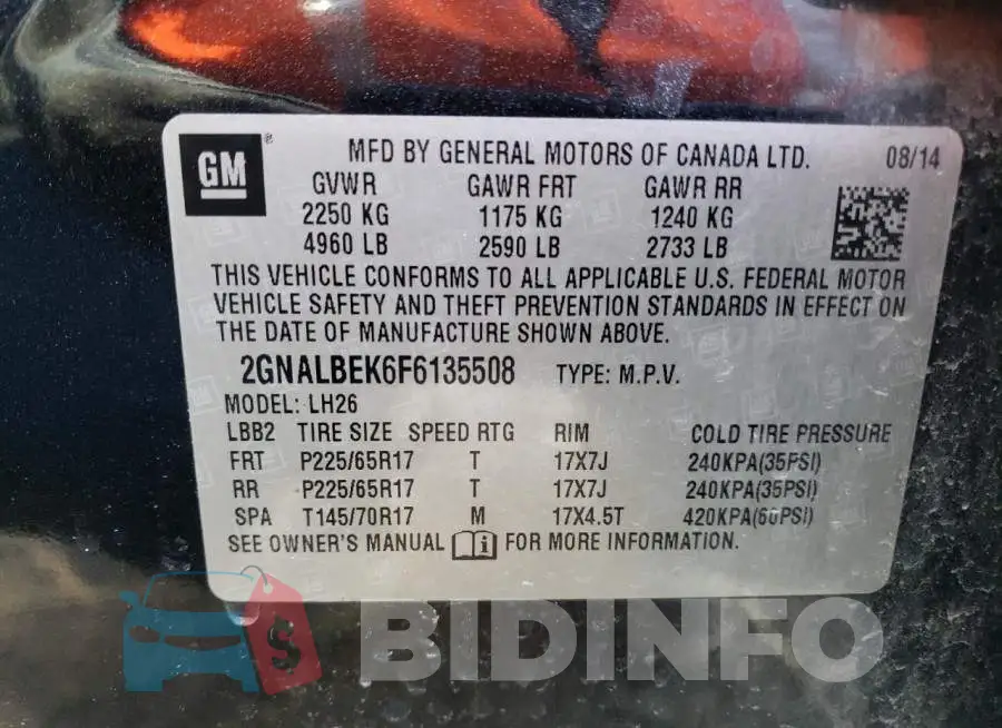 2GNALBEK6F6135508 Photo# 13