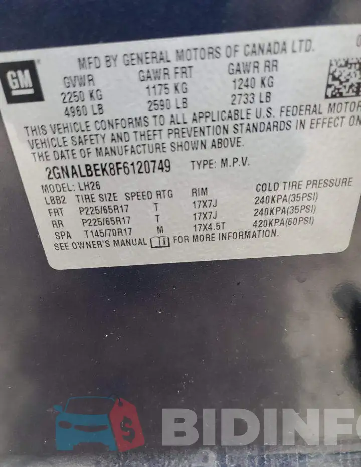 2GNALBEK8F6120749 Photo# 13