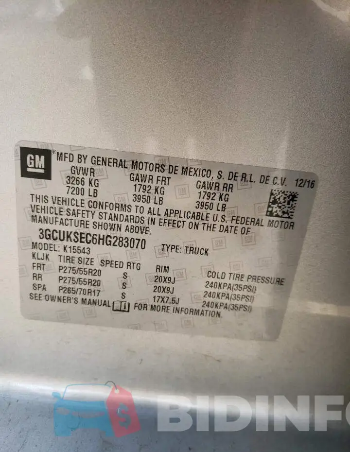 3GCUKSEC6HG283070 Photo# 12