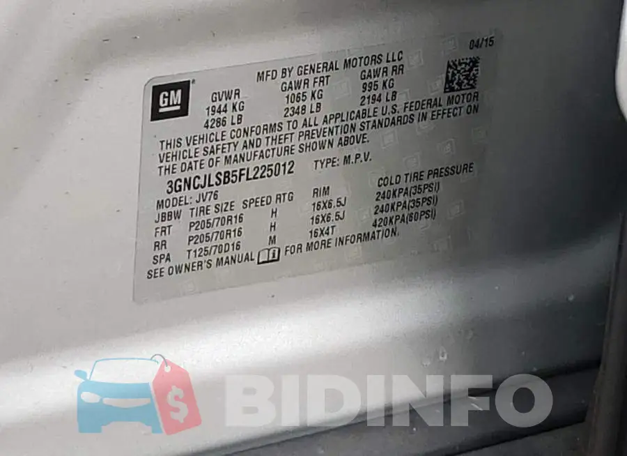3GNCJLSB5FL225012 Photo# 10
