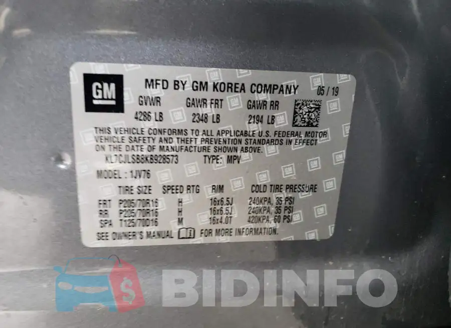 KL7CJLSB8KB928573 Photo# 13