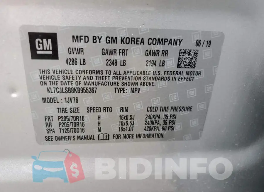 KL7CJLSB8KB955367 Photo# 10