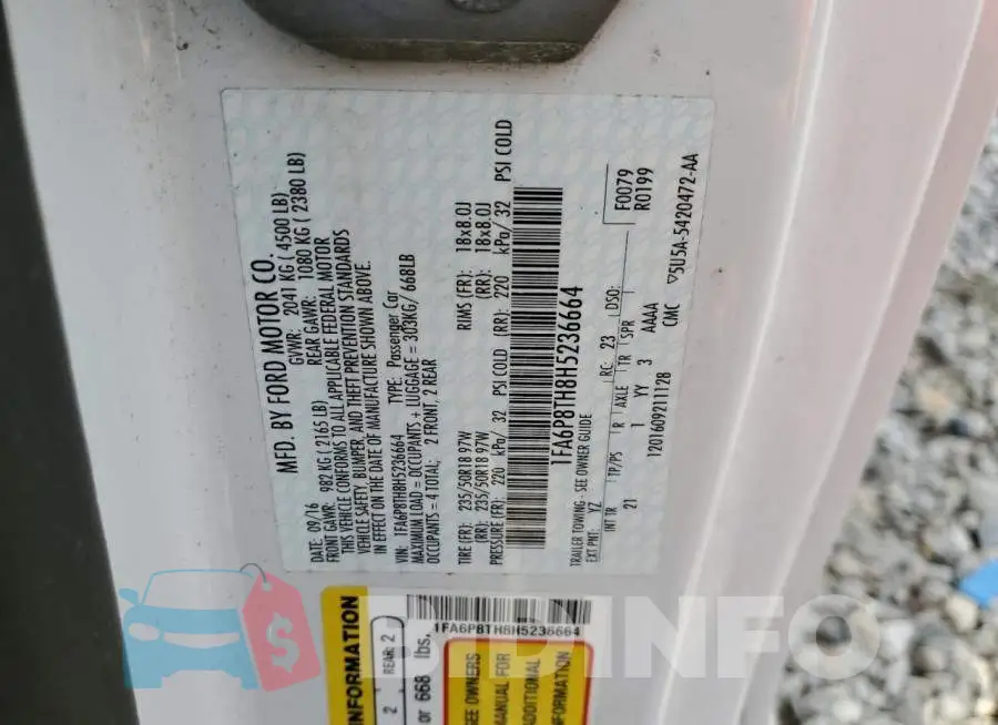 1FA6P8TH8H5236664 Photo# 12