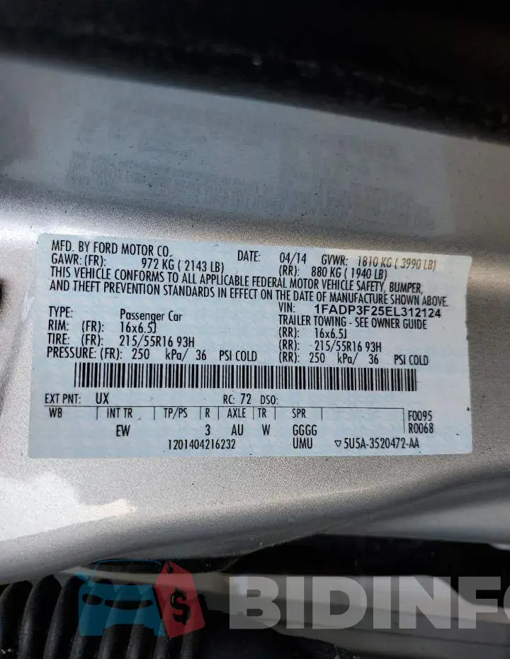 1FADP3F25EL312124 Photo# 12