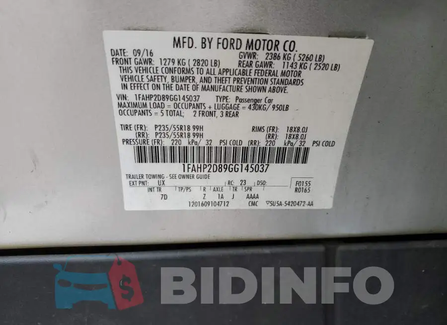 1FAHP2D89GG145037 Photo# 12