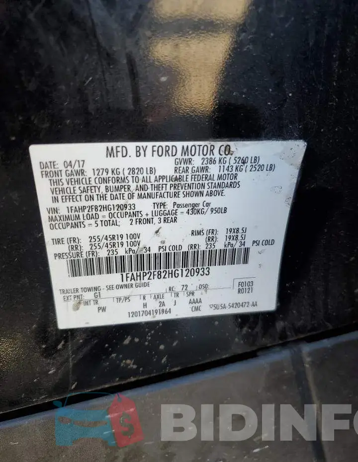 1FAHP2F82HG120933 Photo# 10