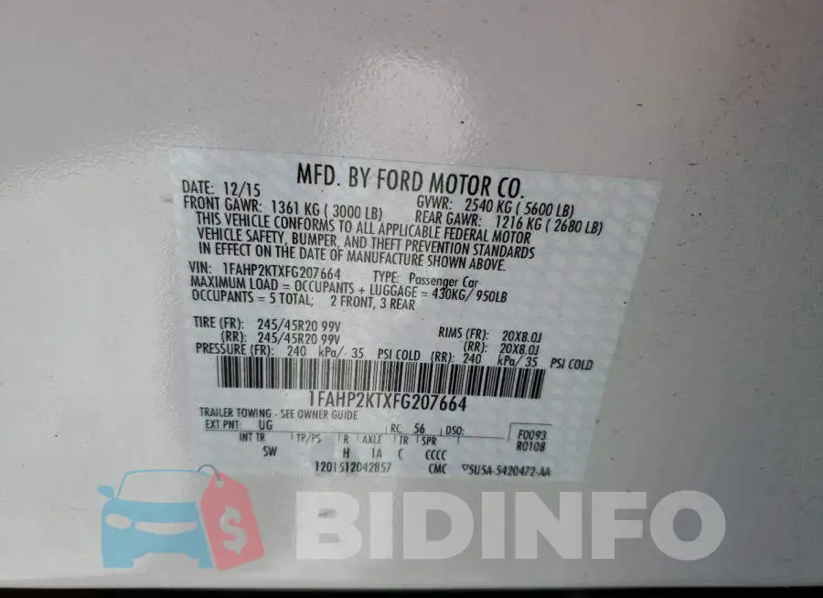 1FAHP2KTXFG207664 Photo# 12